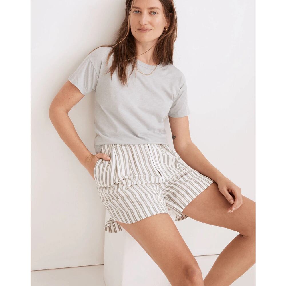 Madewell Linen Blend Curve Hem Striped Shorts Coastal Beachy Womens Small